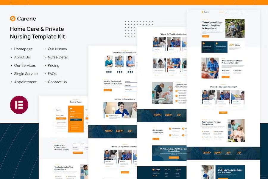 Carene - Home Care & Private Nursing Services Elementor Pro Template Kit listing image