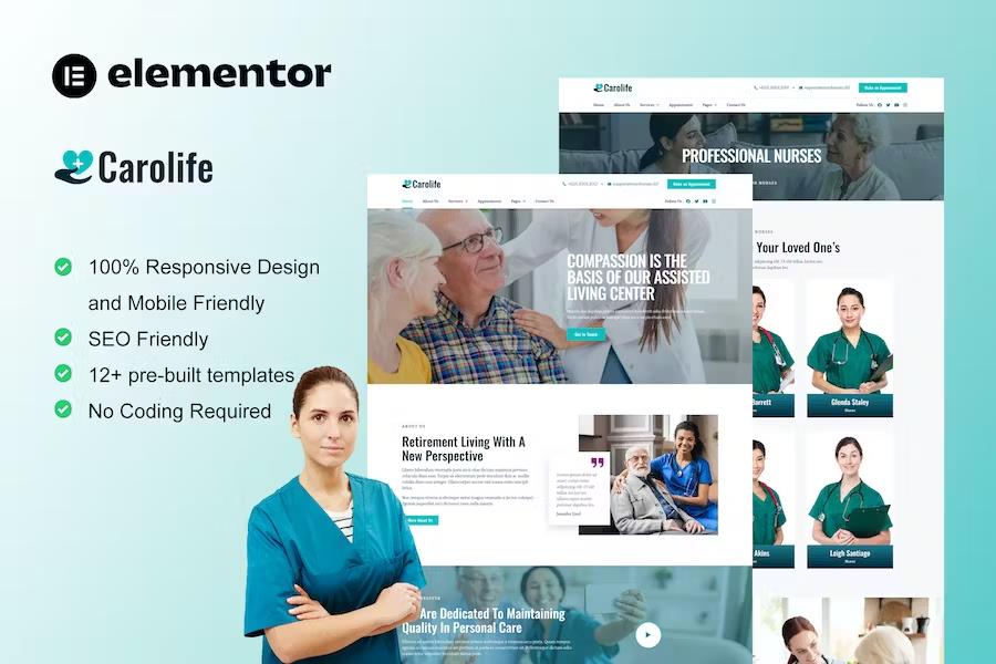 Carolife - Home Care & Private Nursing Services Elementor Template Kit product preview
