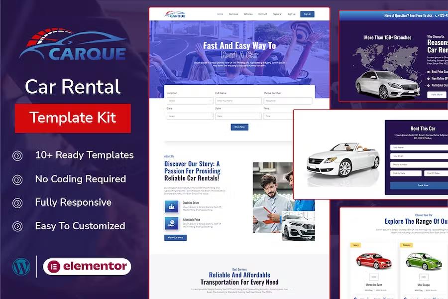 CarQue - Car Rental & Auto Services Elementor Template Kit product preview