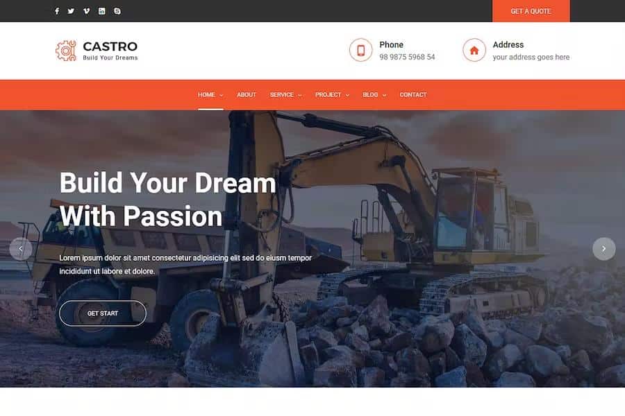 Castro - React Construction Company Website Template