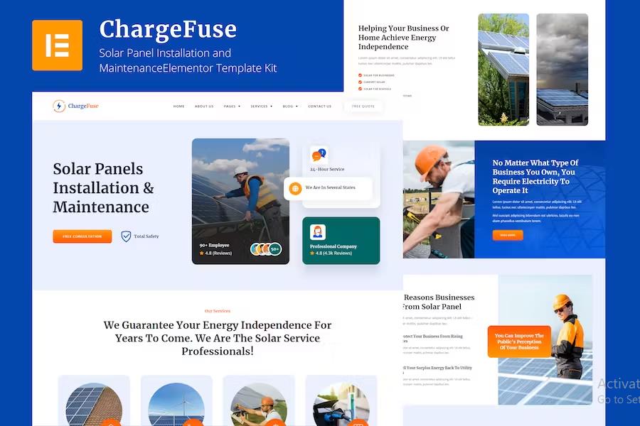 ChargeFuse - Solar Panel Installation & Maintenance Elementor Template Kit product preview