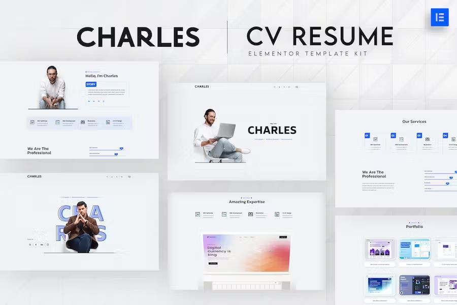 Product preview supplied for Charles - CV Resume Elementor Template Kit