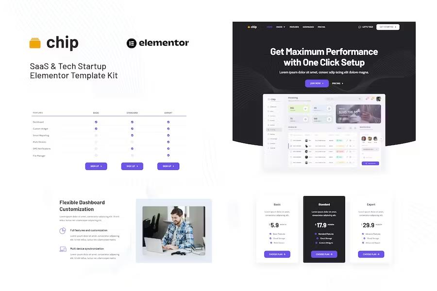 Product preview supplied for Chip - SaaS & Tech Startup Elementor Template Kit