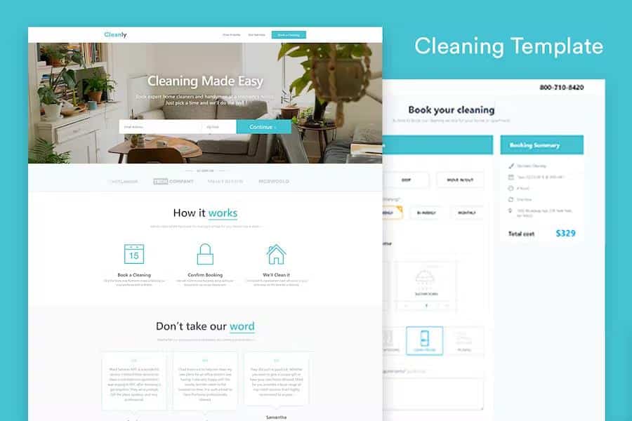 Cleaning Landing Page Template - Cleanly (with Booking Page)