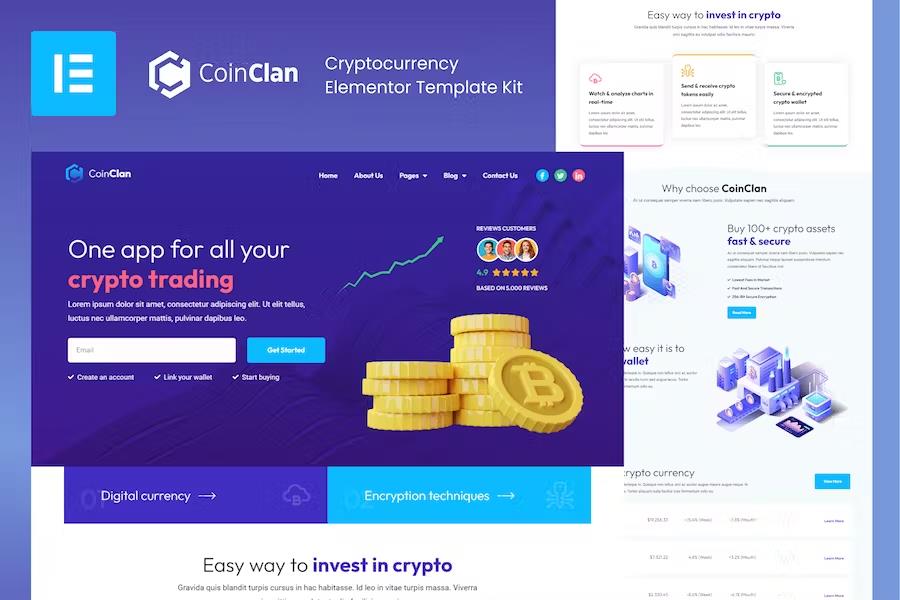 CoinClan - Cryptocurrency Elementor Template Kit listing image