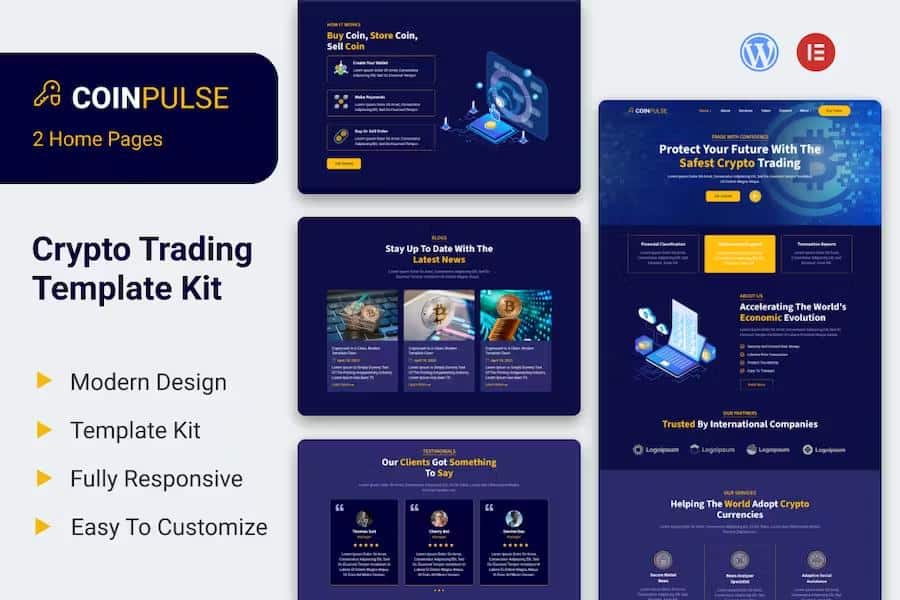 Coinpulse - Crypto Currency & Trading Elementor Template Kit product preview