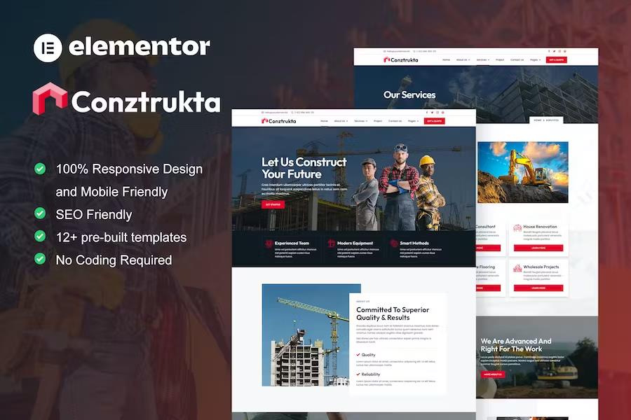 Preview image for Conztrukta - Construction Service Elementor Template Kit