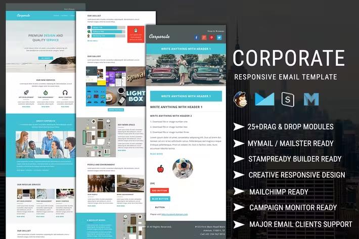 Corporate - responsive email newsletter templates with online Stampready & Mailchimp Builders Access