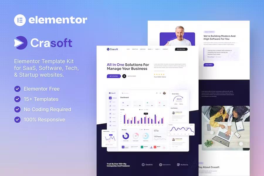 Crasoft – SaaS & Tech Startup Company Elementor Template Kit product preview