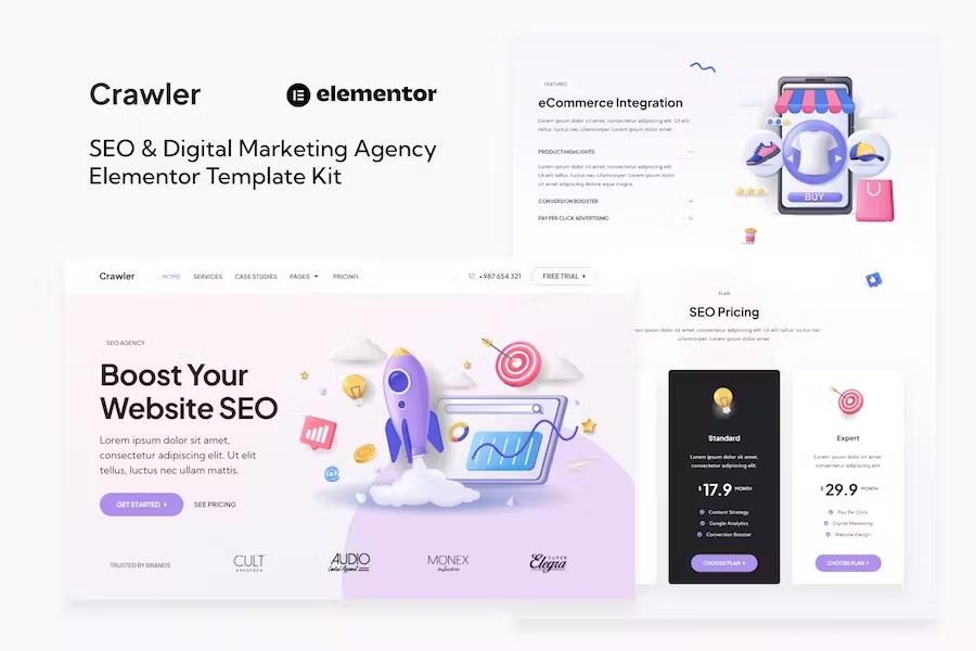 Crawler - SEO & Digital Marketing Agency Elementor Template Kit product preview