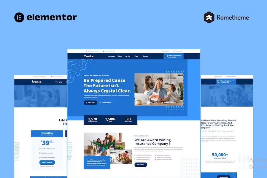 Credice - Insurance Agency Elementor Pro Full Site Template Kit listing image