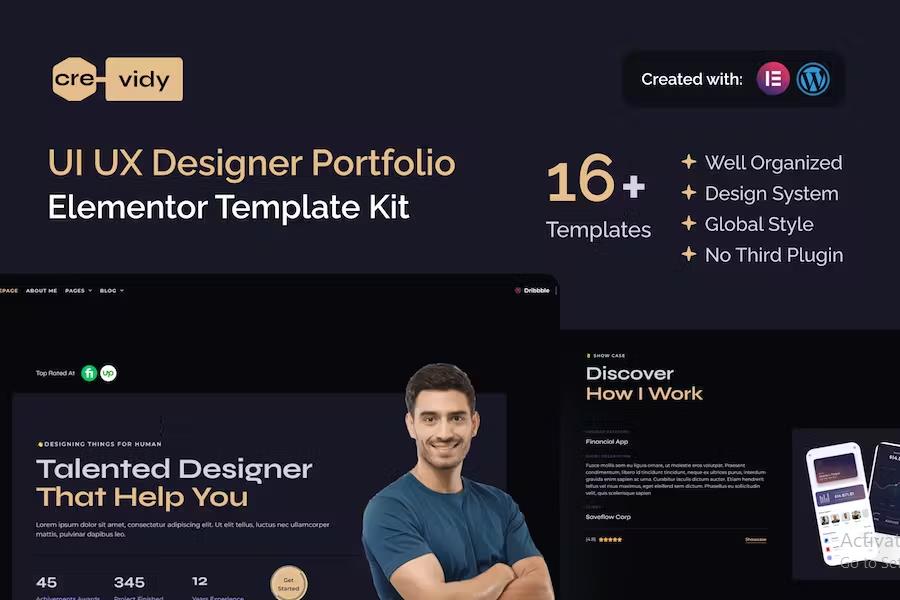 Product preview supplied for Crevidy - UI UX Designer Portfolio Elementor Pro Template Kit