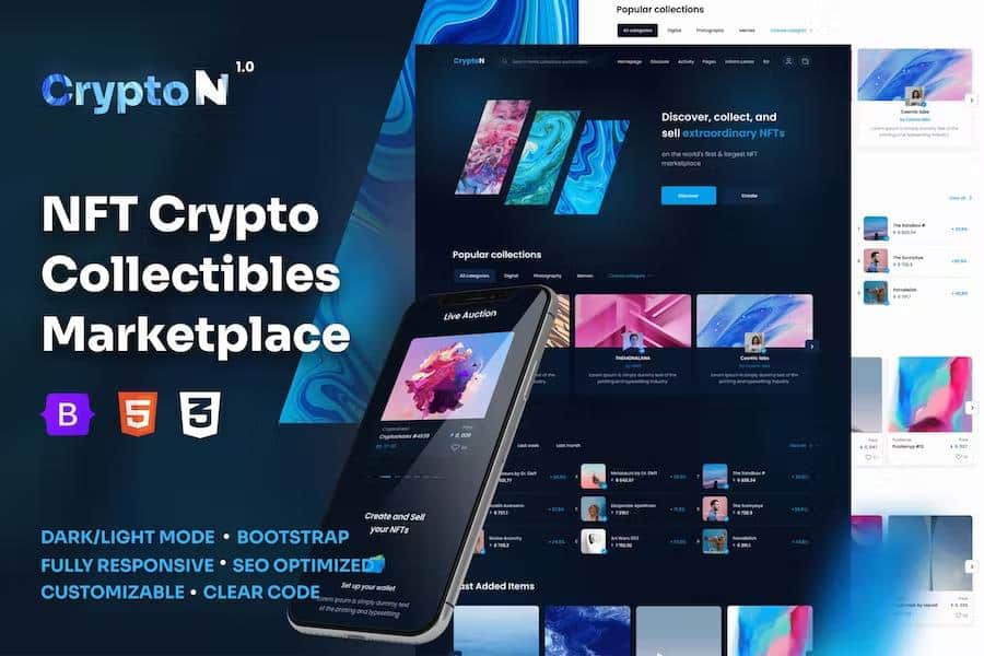 CryptoN - NFT Collectibles Marketplace HTML Template