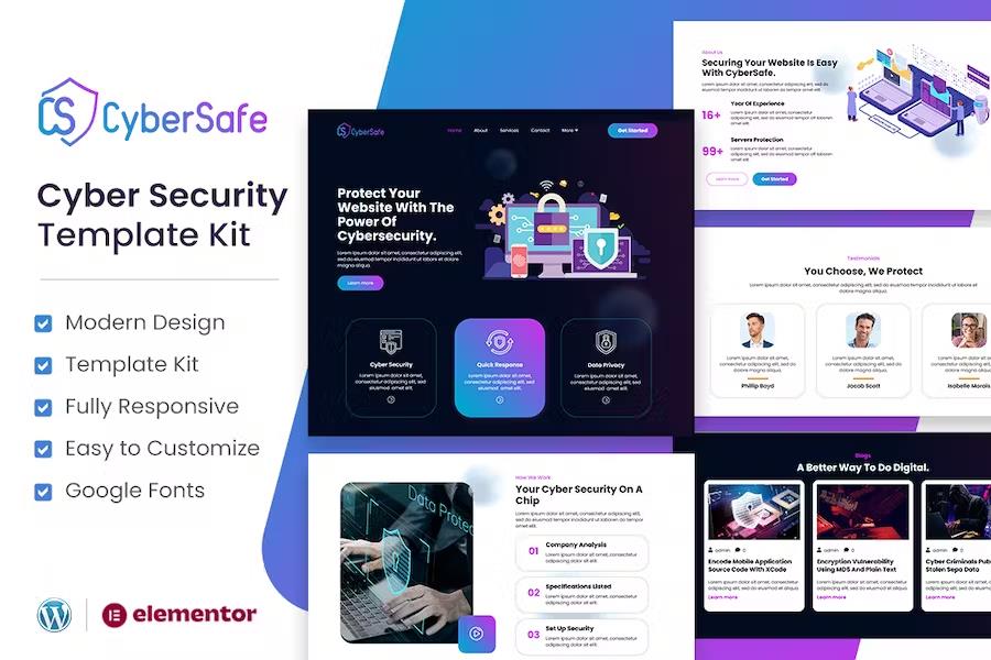 Product preview supplied for CyberSafe - Cyber Security Service Elementor Template Kit