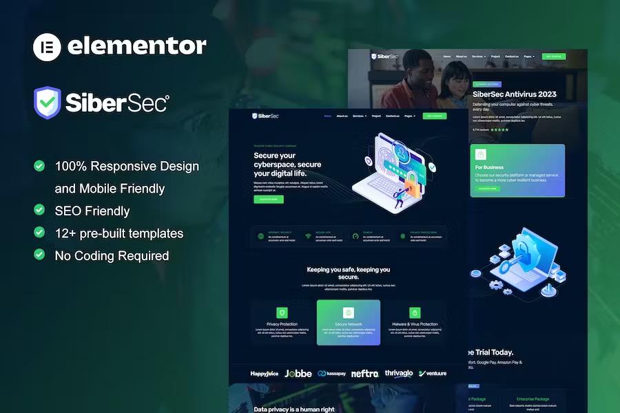 CyberSec - Cyber Security Services Elementor Template Kit product preview