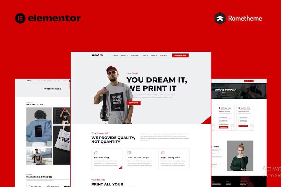D-Shirt - T Shirt Design & Printing Elementor Pro Full Site Template Kit product preview