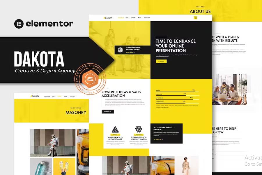Product preview supplied for Dakota - Creative & Digital Agency Elementor Template Kit