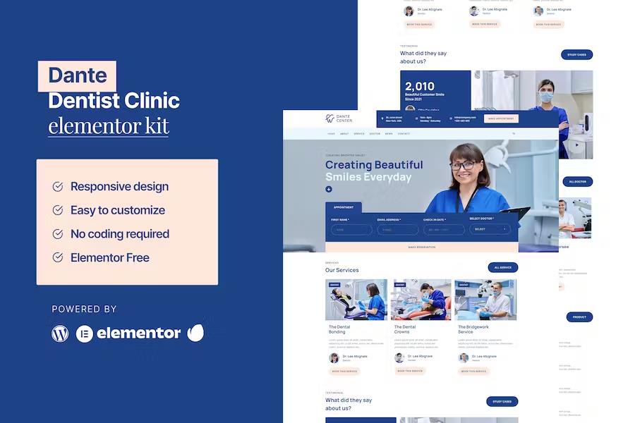 Dante - Dentist & Dental Clinic Elementor Template Kit product preview