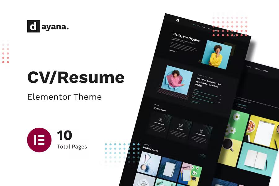 Product preview supplied for Dayana - Resume Elementor Template Kit