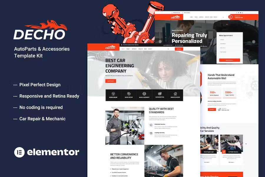 Decho - Car Repair Mechanic Elementor Template Kit product preview