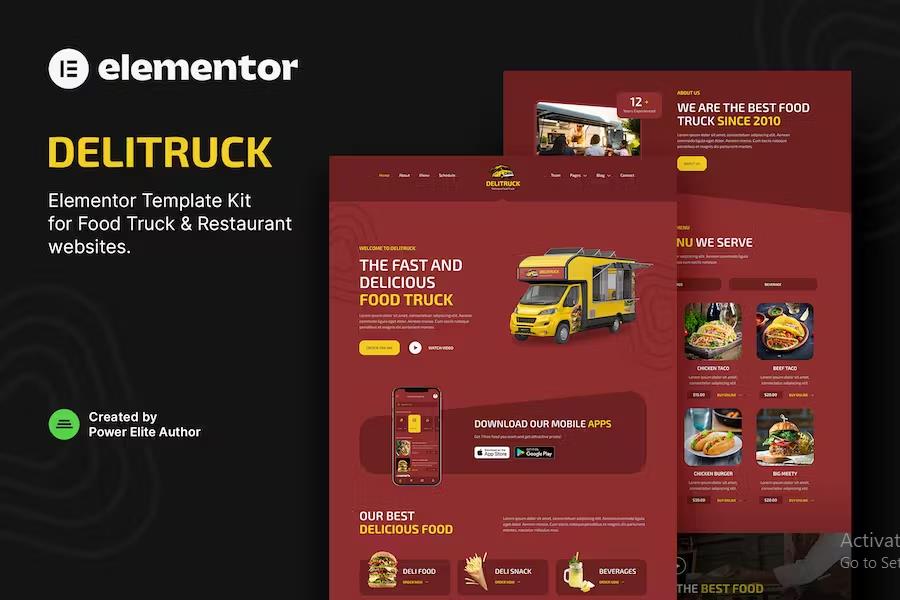 Preview image for Delitruck – Food Truck & Restaurant Elementor Template Kit