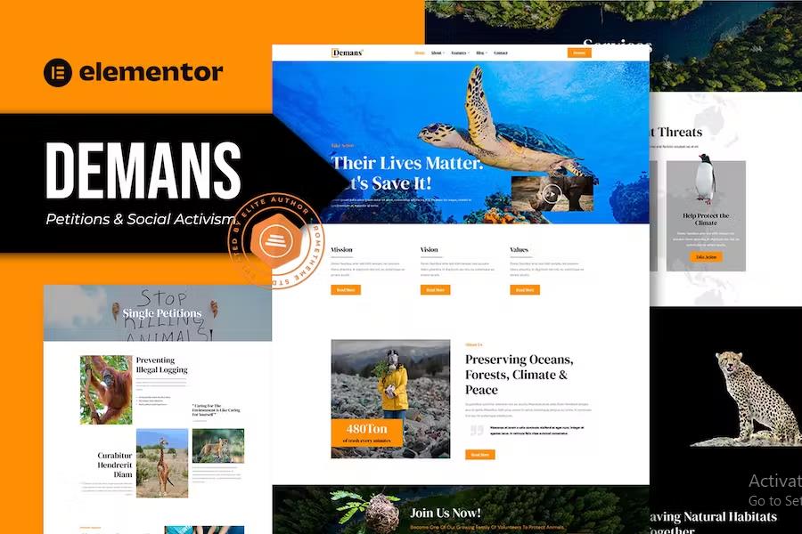 Demans - Petitions & Social Activism Elementor Pro Template Kit product preview
