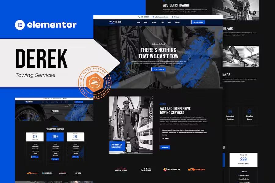 Product preview supplied for Derek - Towing Services Elementor Pro Template Kit