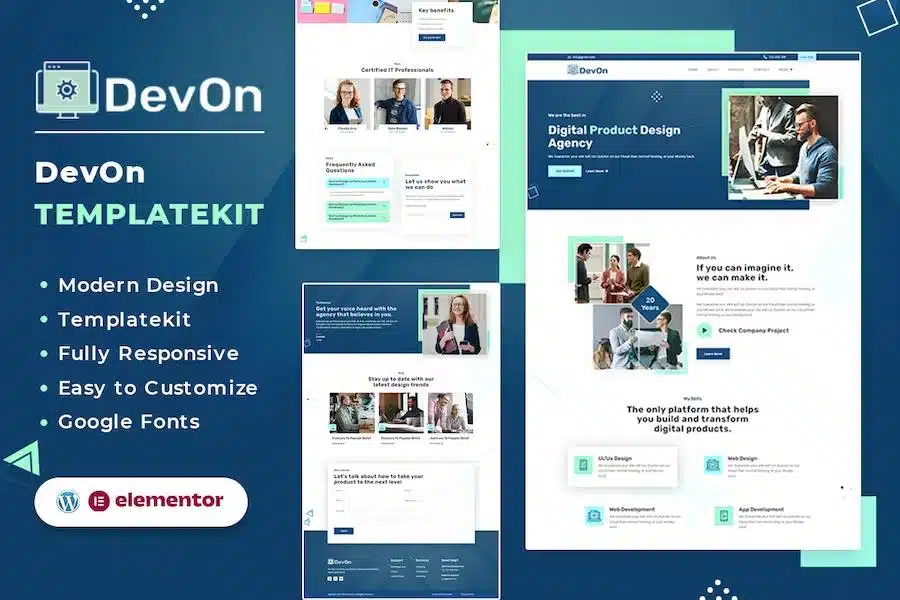 DevOn - Digital Product Design Agency Elementor Template Kit product preview