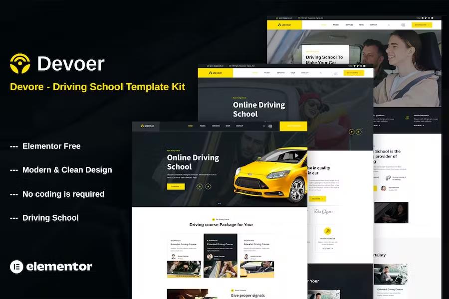 Devore - Driving School Elementor Template Kit product preview