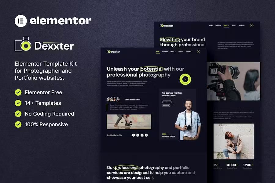Dexxter – Photography & Portfolio Elementor Template Kit product preview