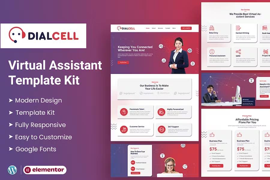 Product preview supplied for DialCell - Call Center Services & Telemarketing Elementor Template Kit
