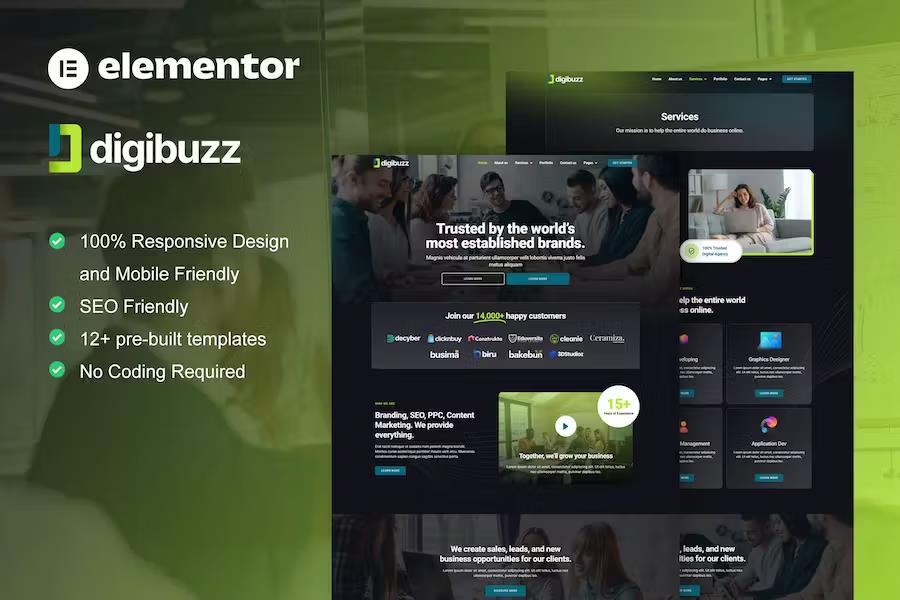 Product preview supplied for DigiBuzz - Dark Digital Agency Elementor Template Kit