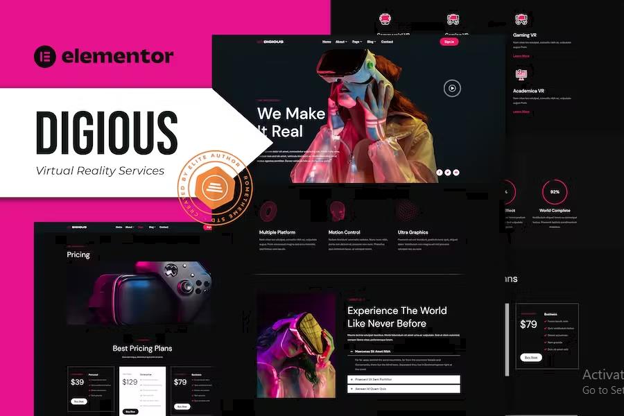 Digious - Virtual Reality Services Elementor Template Kit product preview