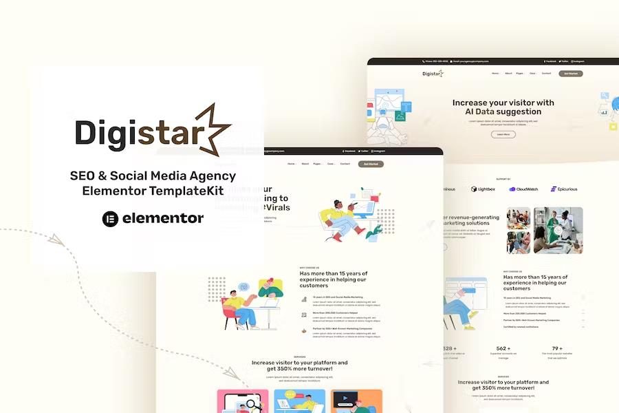 Digistar - SEO & Social Media Agency Elementor Templat Kit listing image