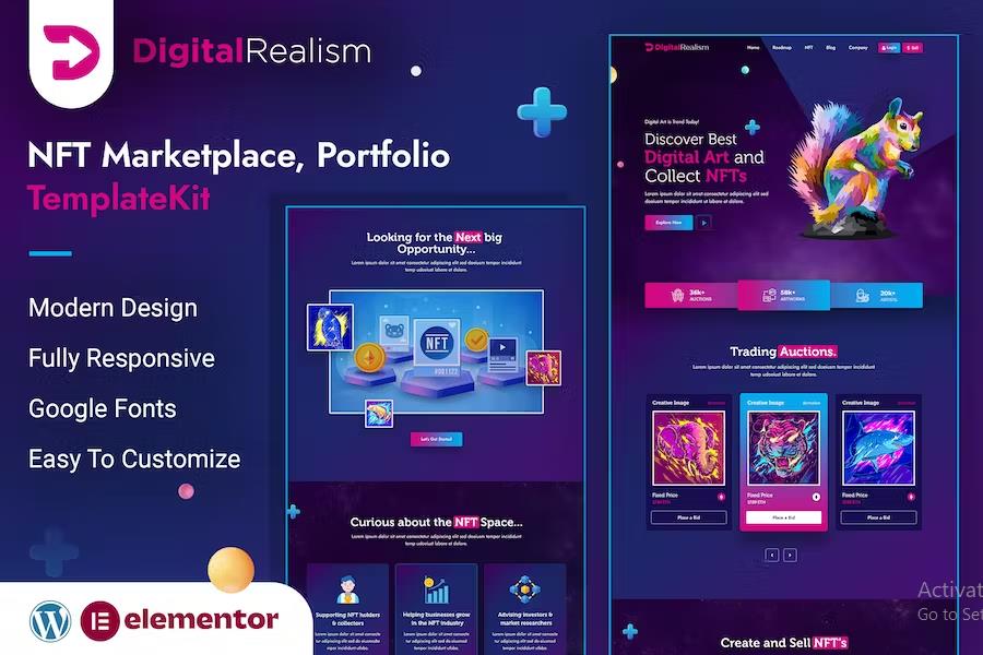 Digital Realism - NFT Elementor Template Kit product preview