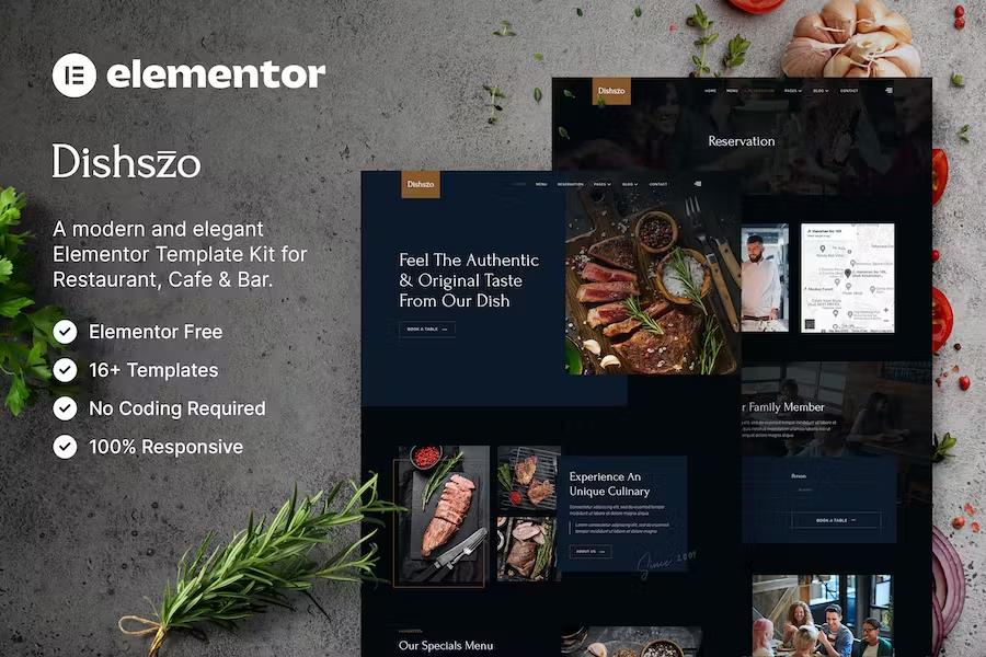 Dishszo – Restaurant & Cafe Elementor Template Kit listing image
