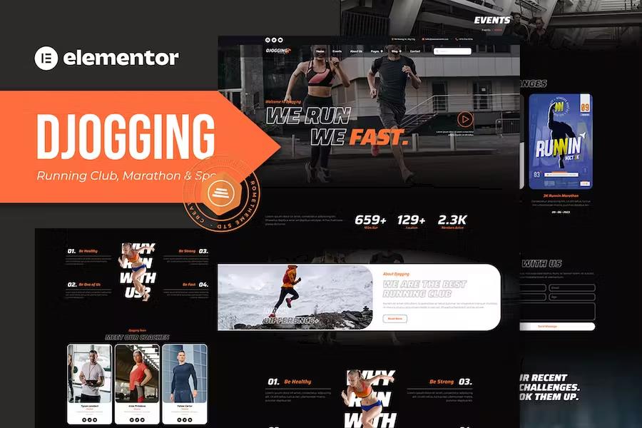 Djogging - Running Club Marathon & Sport Elementor Pro Template Kit listing image
