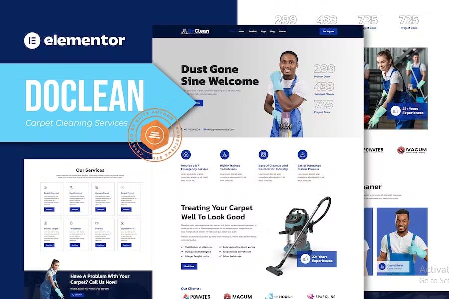 Product preview supplied for Doclean - Carpet Cleaning Services Elementor Template Kit