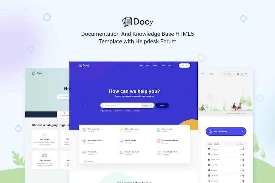 Docy - Documentation And Knowledge Base HTML5 Template with Helpdesk Forum