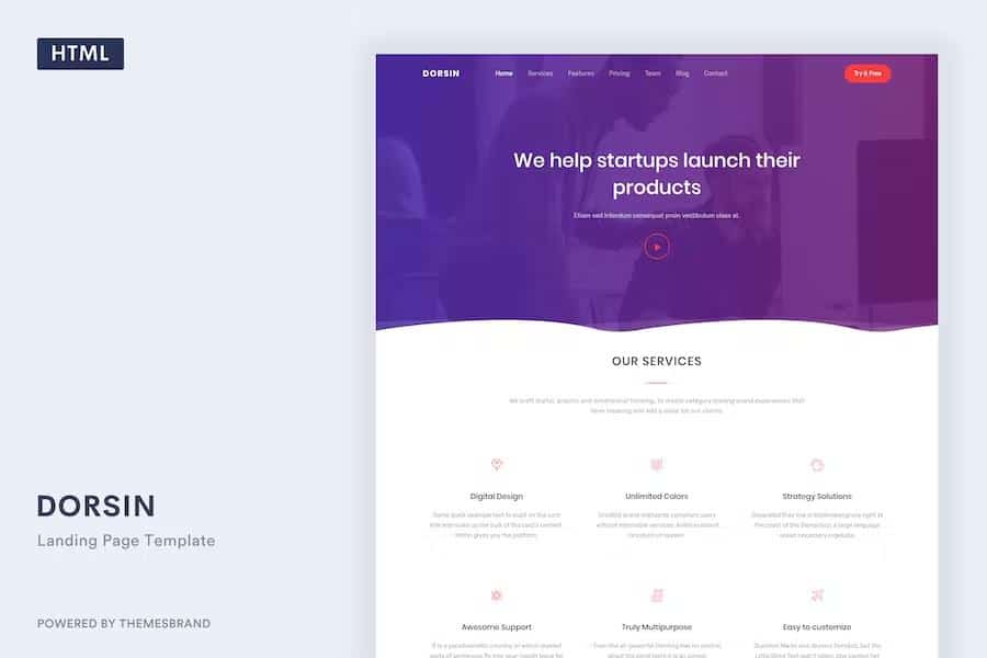 Dorsin - React Landing Page Template product preview