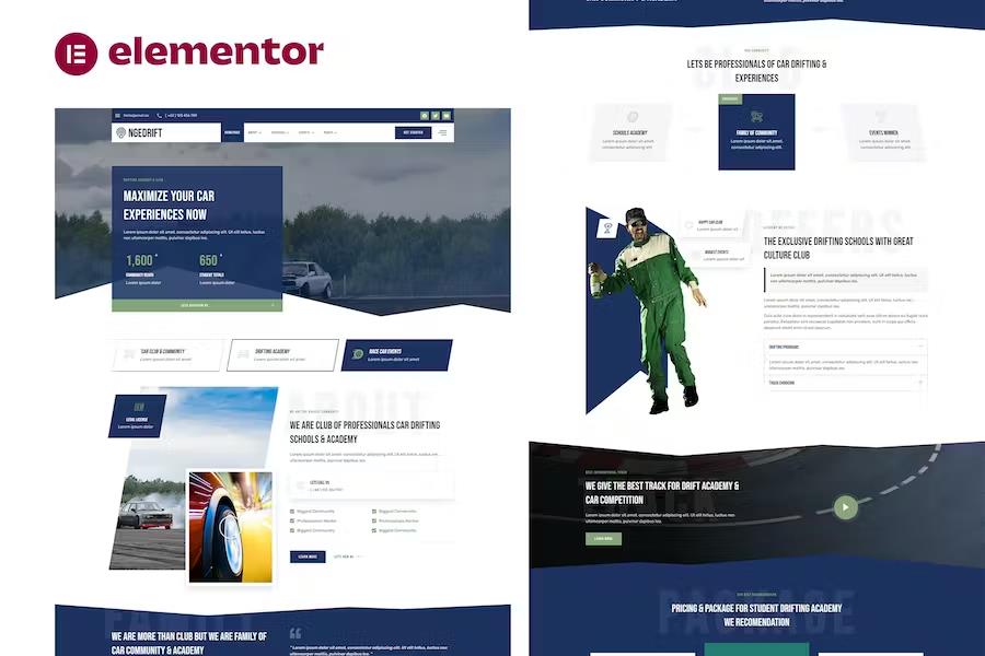 Drifting School Academy & Car Club Elementor Template Kit listing image