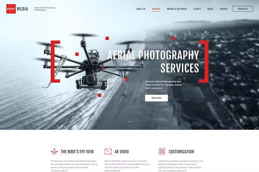 Drone Media - Aerial Photography & Videography WordPress Theme + Elementor