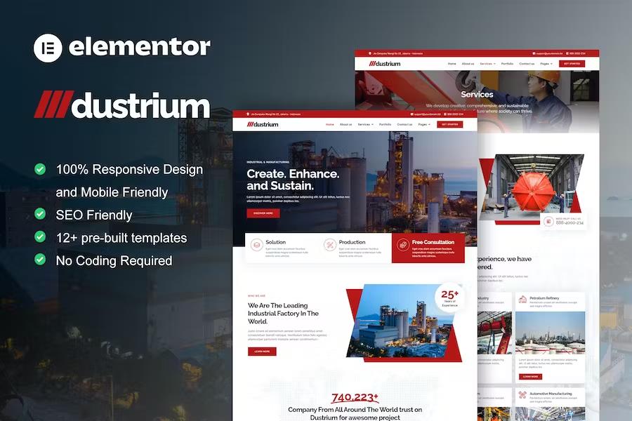 Dustrium - Industrial & Manufacturing Elementor Pro Template Kit listing image