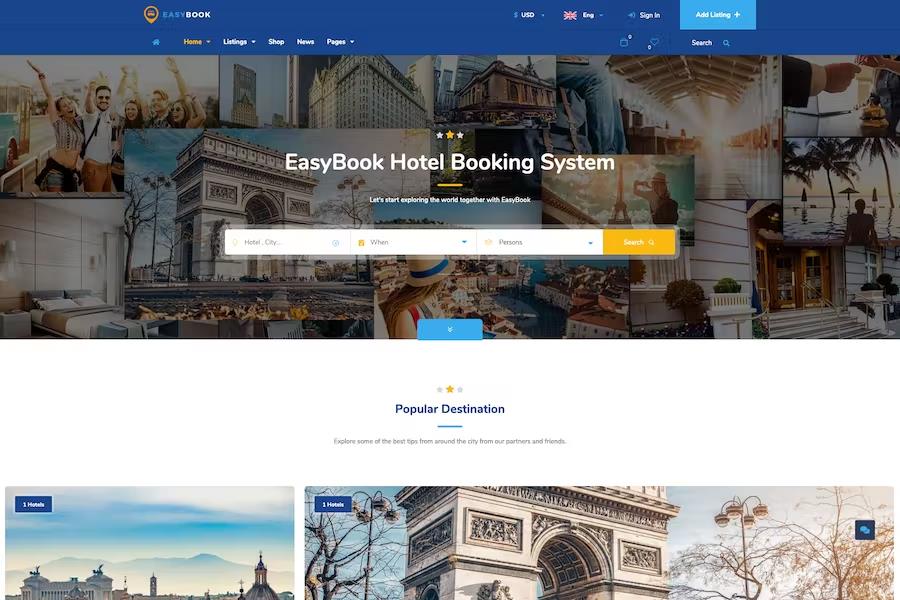 EasyBook - Hotel & Tour Booking WordPress Theme
