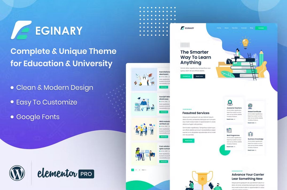 Product preview supplied for Eginary - Online Education Elementor Template Kit