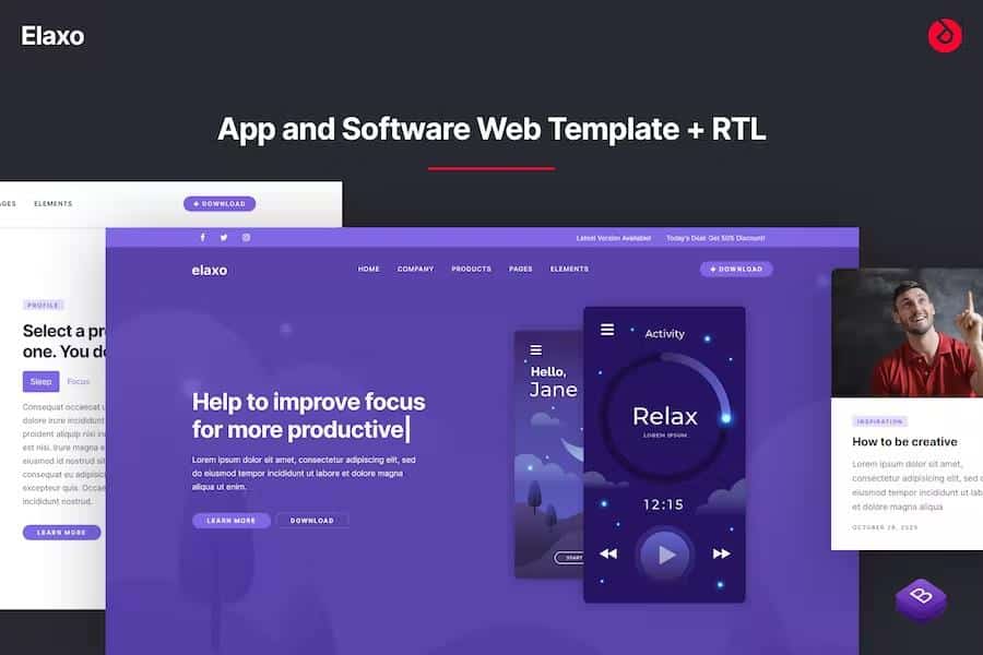 Elaxo - App and Software Website Template + RTL