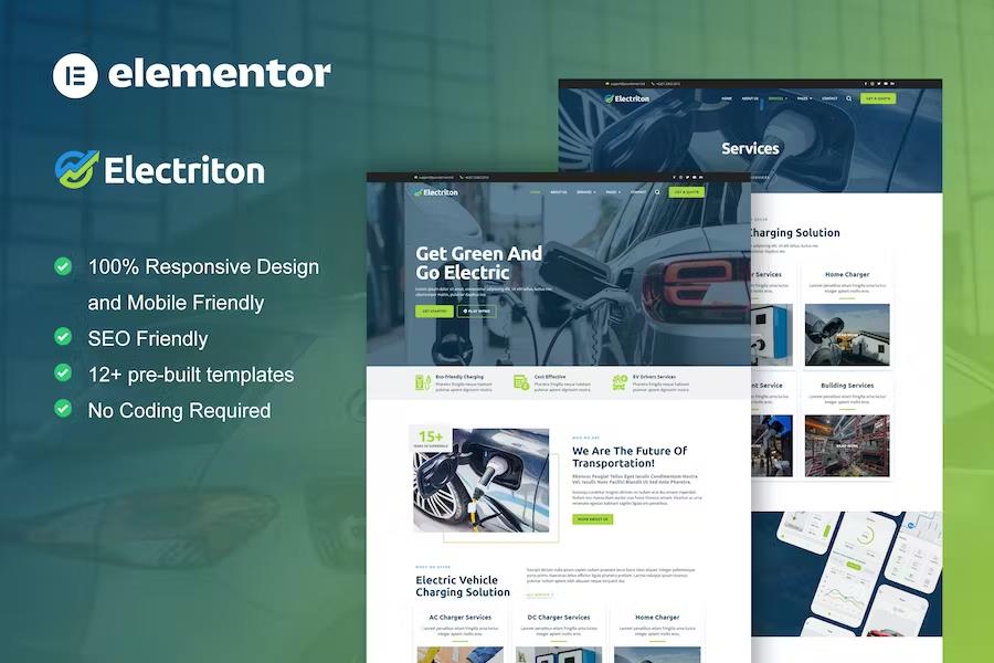 Electriton - Electric Vehicle & Charging Station Elementor Pro Template Kit listing image