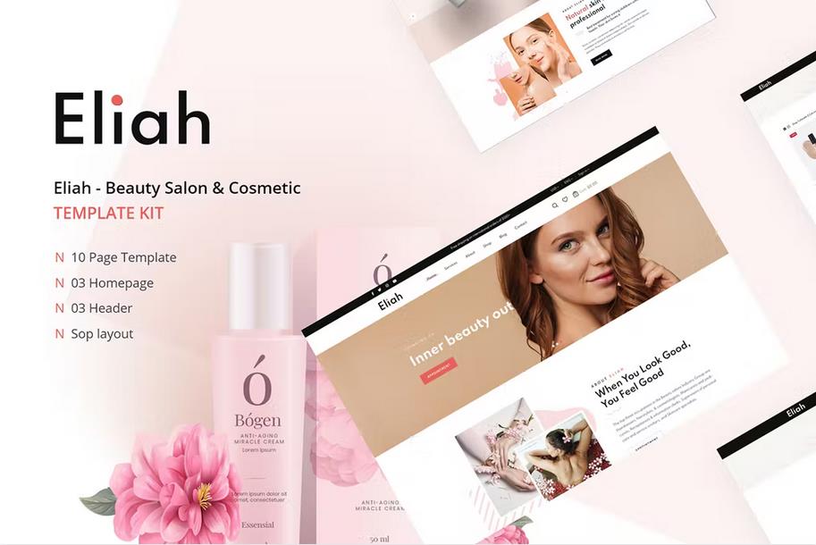 Preview image for Eliah - Beauty Salon & Cosmetic Elementor Template Kit