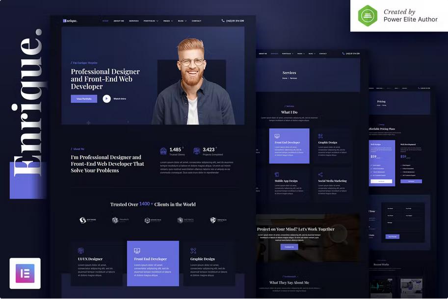Product preview supplied for Enrique – Personal CV/Resume & Portfolio Elementor Template Kit