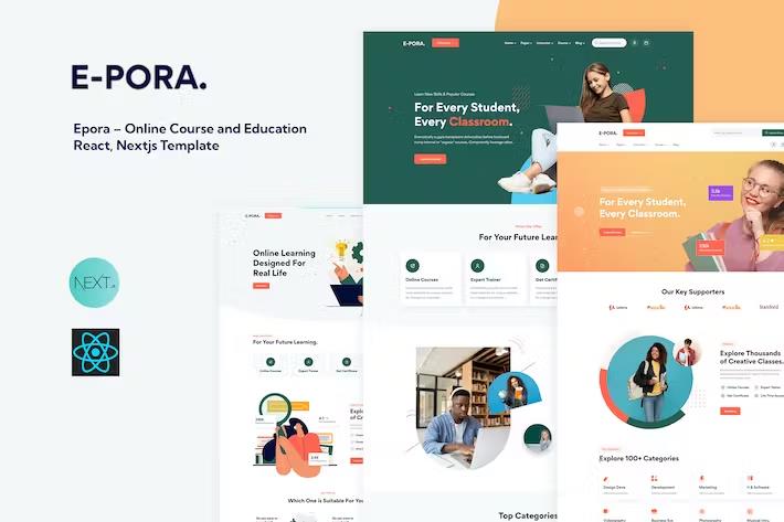 Preview image for Epora – Online Course and Education React, Nextjs